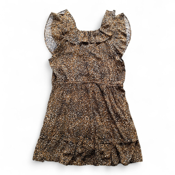 Old Navy Leopard Fit & Flare Dress Double Ruffle Sleeves | Drawstring Waist XXL - Picture 7 of 13